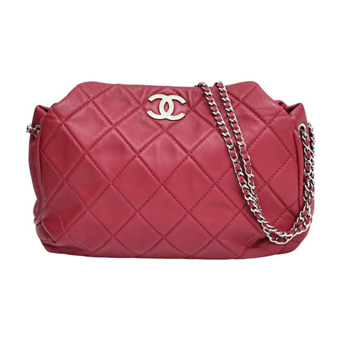 紅色 菱格紋牛皮 Chain Hobo Bag 肩背包 (無卡)【CHANEL 香奈兒】