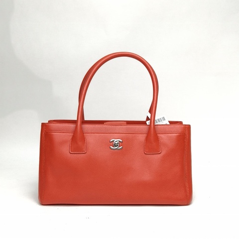 CHANEL 中古Cerf托特包小號紅色牛皮17開銀扣肩背包