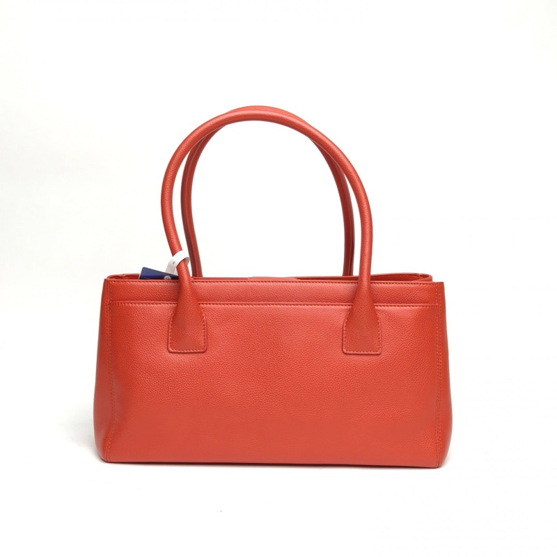 CHANEL 中古Cerf托特包小號紅色牛皮17開銀扣肩背包-2