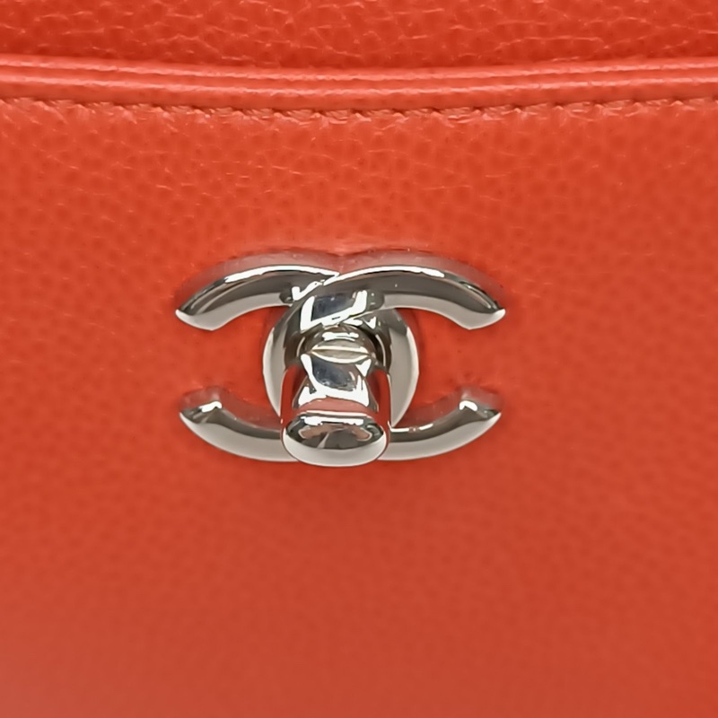 CHANEL 中古Cerf托特包小號紅色牛皮17開銀扣肩背包-4