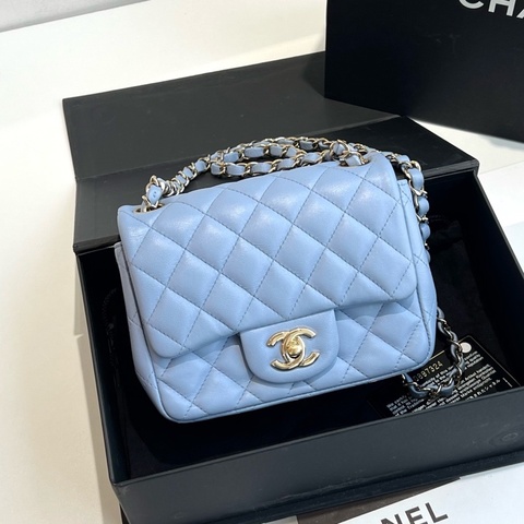 CHANEL 香奈兒 藍色方胖子斜挎包 30開 標卡 底長16