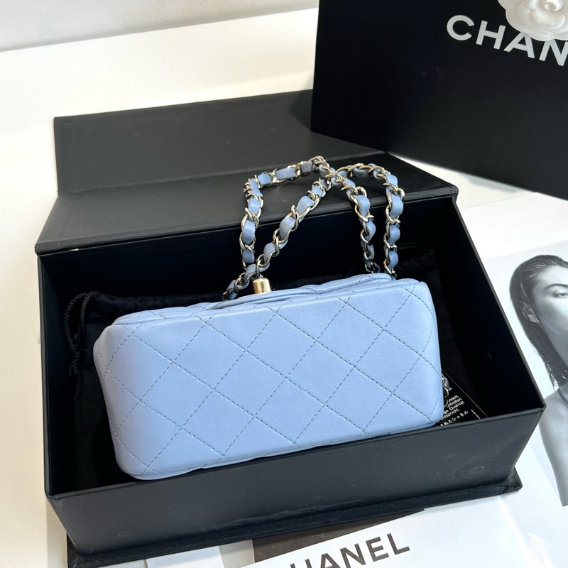 CHANEL 香奈兒 藍色方胖子斜挎包 30開 標卡 底長16-4