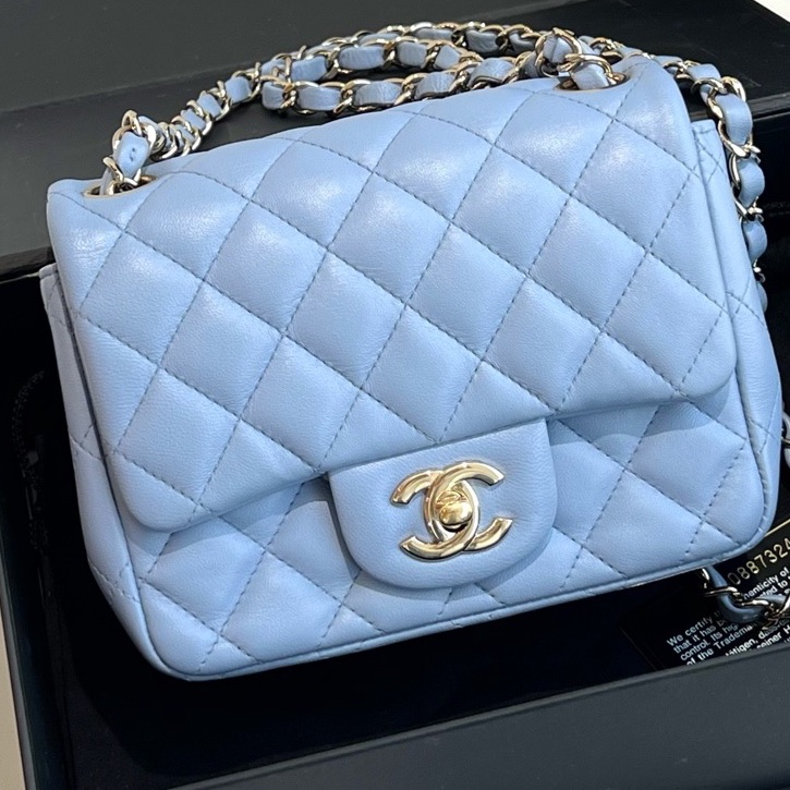 CHANEL 香奈兒 藍色方胖子斜挎包 30開 標卡 底長16-6