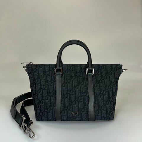 DIOR  黑老花刺繡手提側肩包