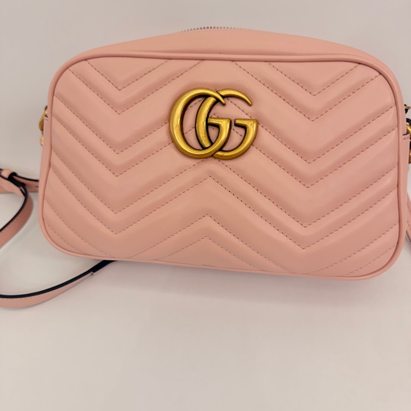 Gucci 粉牛皮馬夢相機包-0