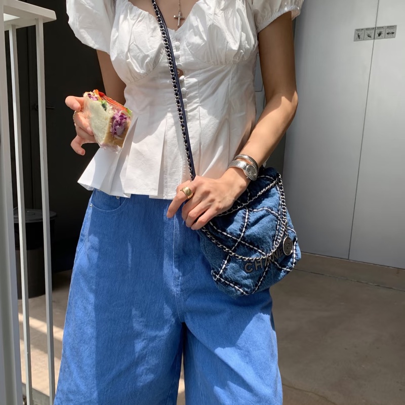 CHANEL香奈兒24P牛仔格紋22bagmini滿分包💯-5