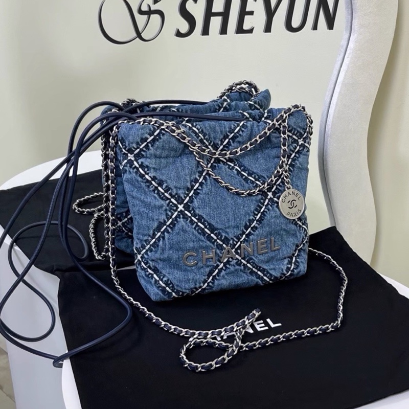 CHANEL香奈兒24P牛仔格紋22bagmini滿分包💯-11