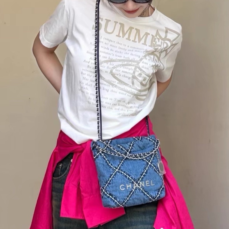 CHANEL香奈兒24P牛仔格紋22bagmini滿分包💯-17