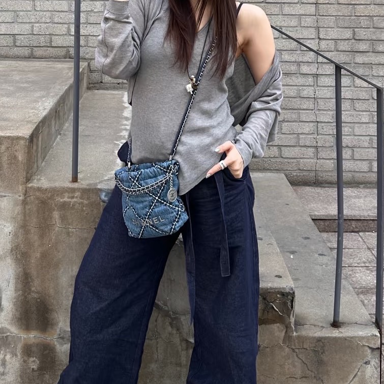 CHANEL香奈兒24P牛仔格紋22bagmini滿分包💯-21