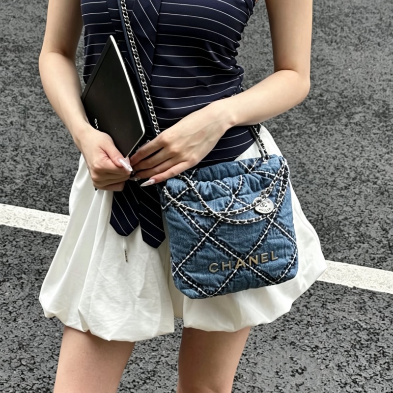 CHANEL香奈兒24P牛仔格紋22bagmini滿分包💯-27