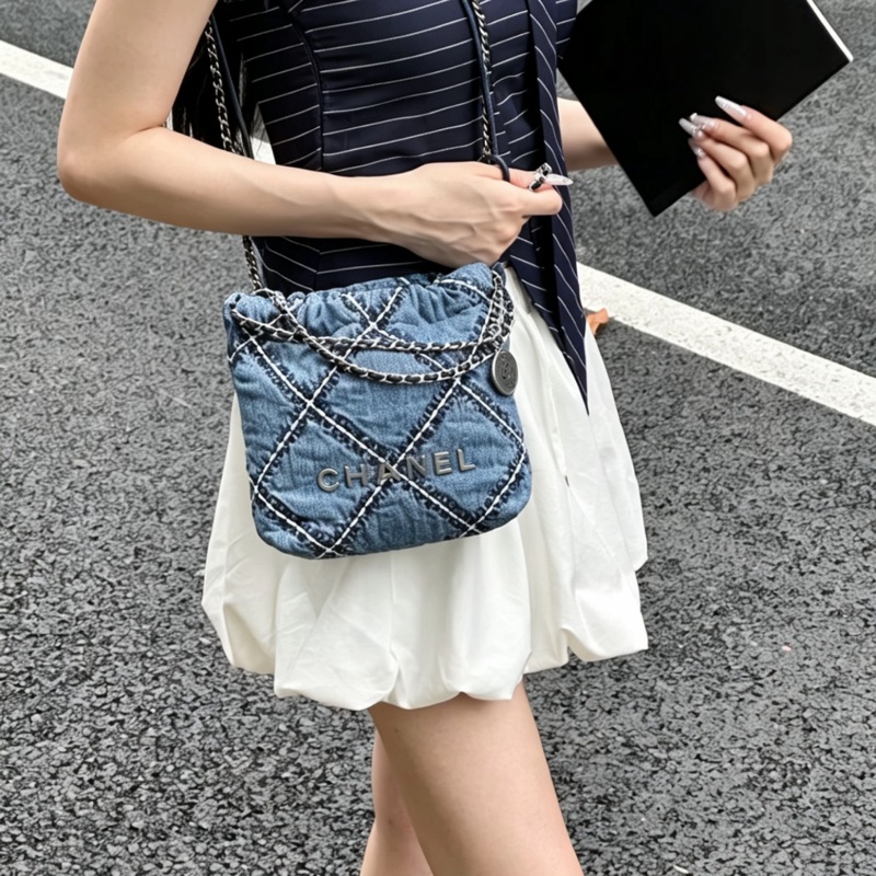 CHANEL香奈兒24P牛仔格紋22bagmini滿分包💯-28