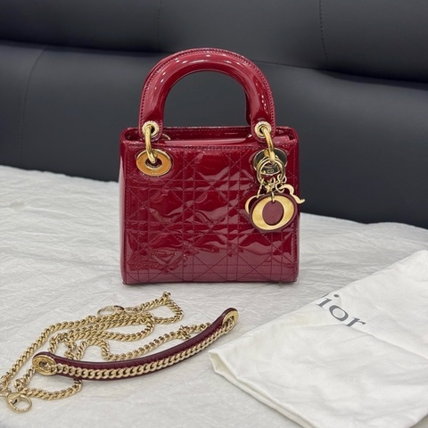 99新🆕Dior迪奧紅色漆皮三格戴妃 手提包斜背包 金扣 💛正品