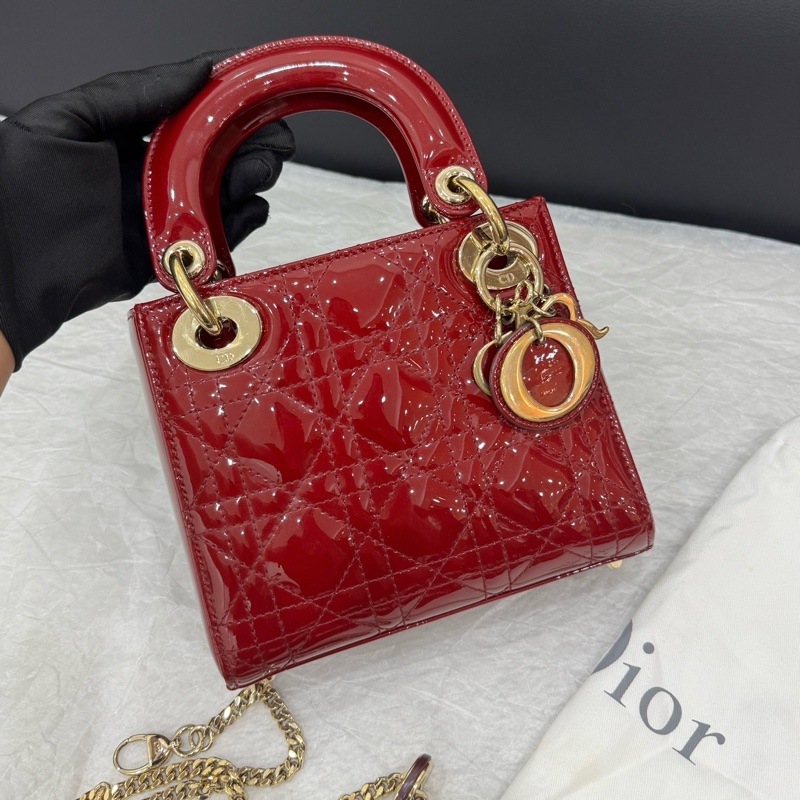 99新🆕Dior迪奧紅色漆皮三格戴妃 手提包斜背包 金扣 💛正品-1