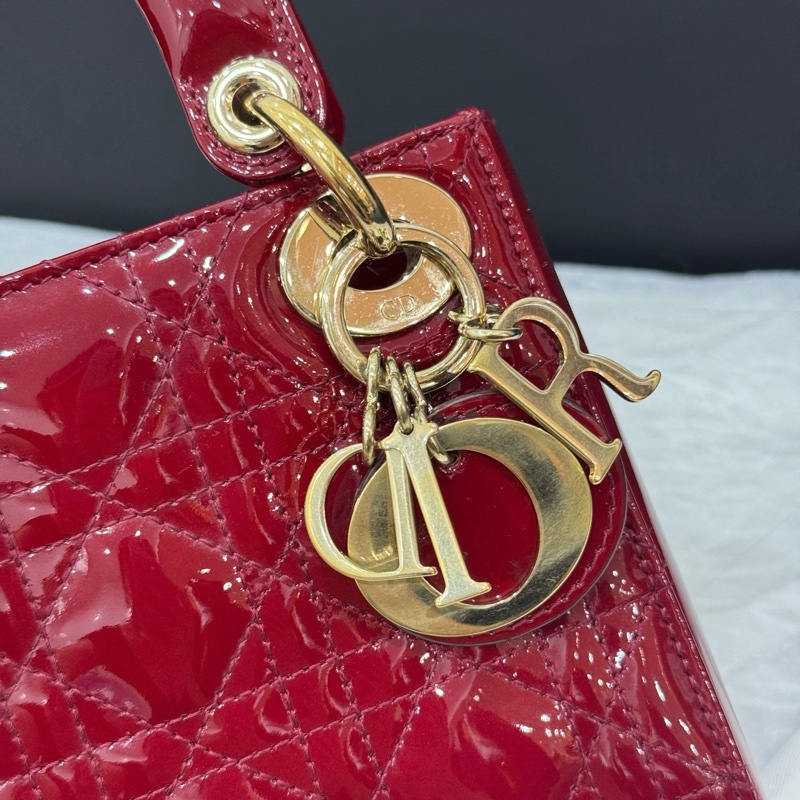 99新🆕Dior迪奧紅色漆皮三格戴妃 手提包斜背包 金扣 💛正品-2