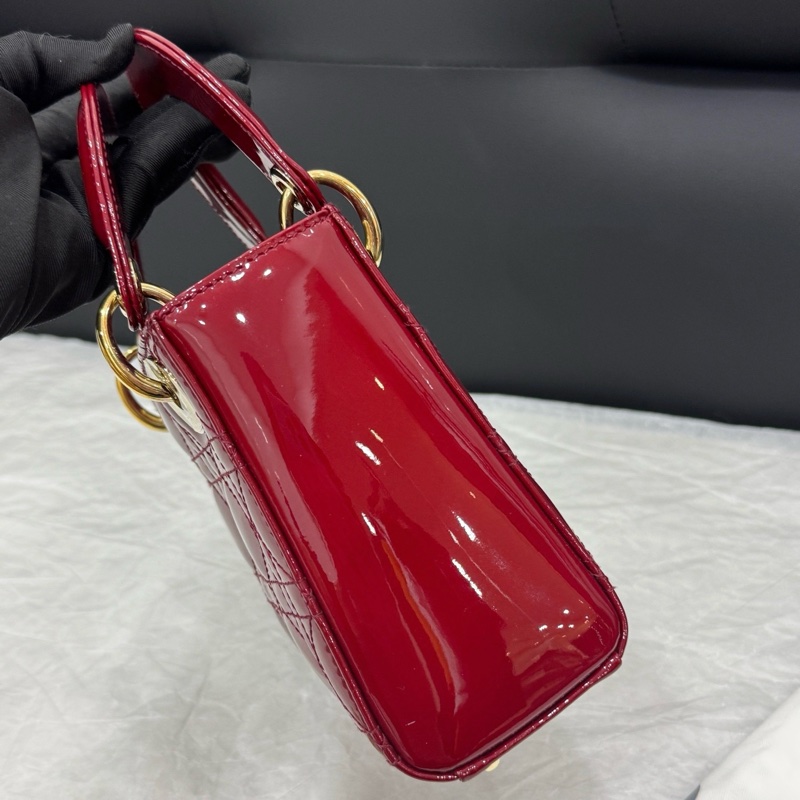 99新🆕Dior迪奧紅色漆皮三格戴妃 手提包斜背包 金扣 💛正品-3