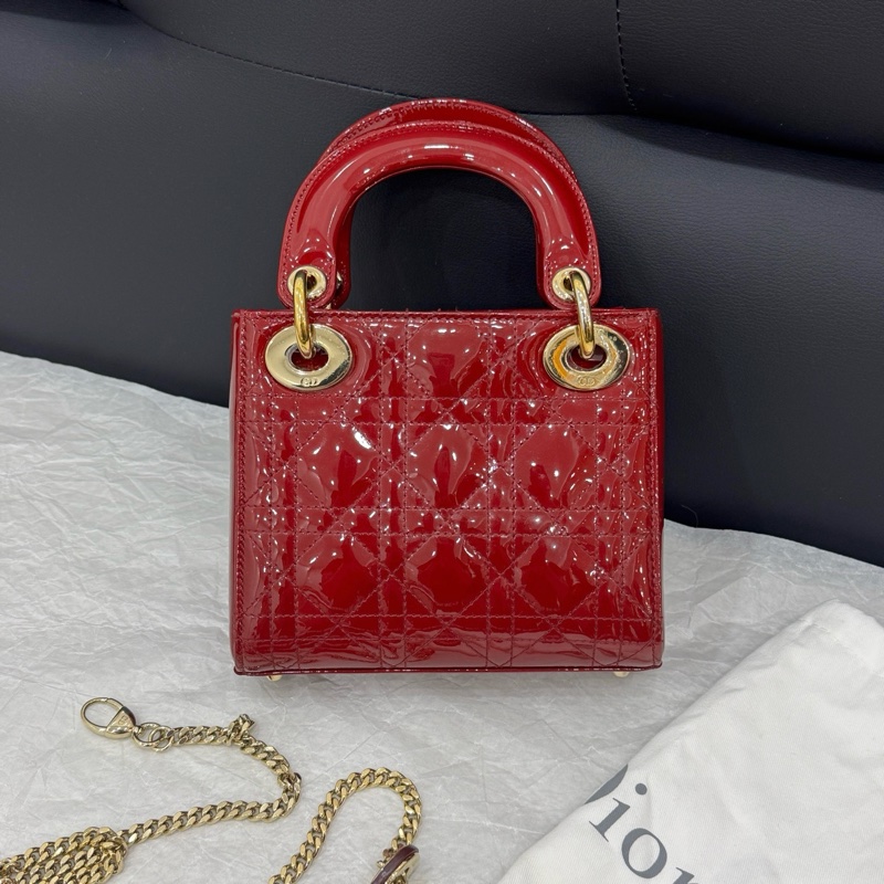 99新🆕Dior迪奧紅色漆皮三格戴妃 手提包斜背包 金扣 💛正品-4