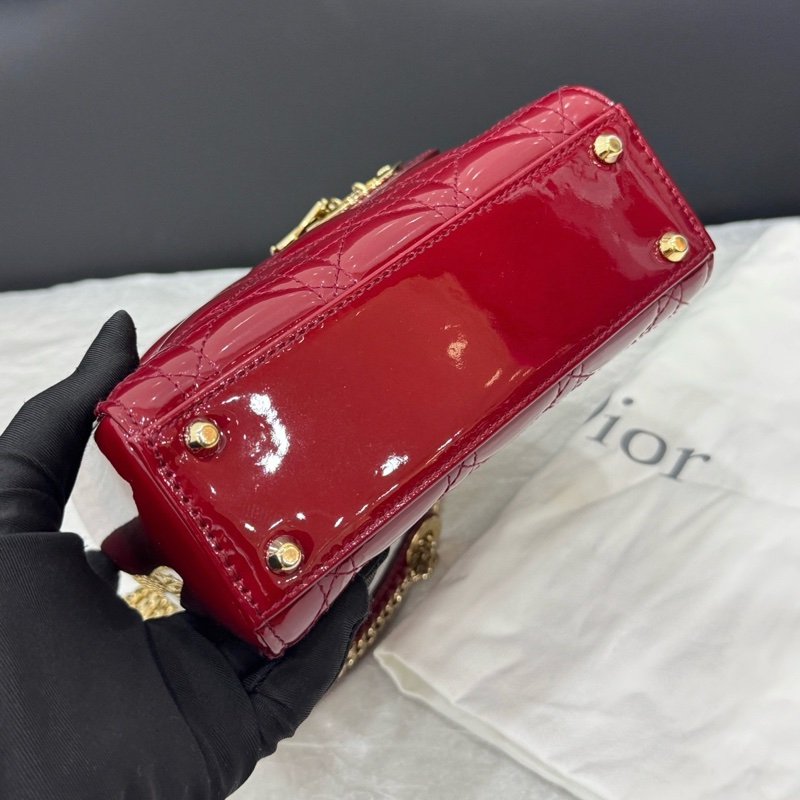 99新🆕Dior迪奧紅色漆皮三格戴妃 手提包斜背包 金扣 💛正品-5