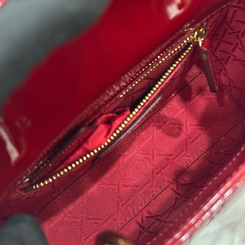 99新🆕Dior迪奧紅色漆皮三格戴妃 手提包斜背包 金扣 💛正品-7