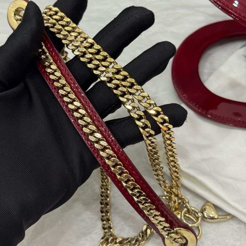 99新🆕Dior迪奧紅色漆皮三格戴妃 手提包斜背包 金扣 💛正品-8