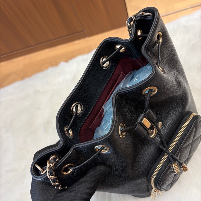 全新全配❤️晶片款❤️ 香奈兒 #黑金 #荔枝皮 #affinity系列 #水桶包-14