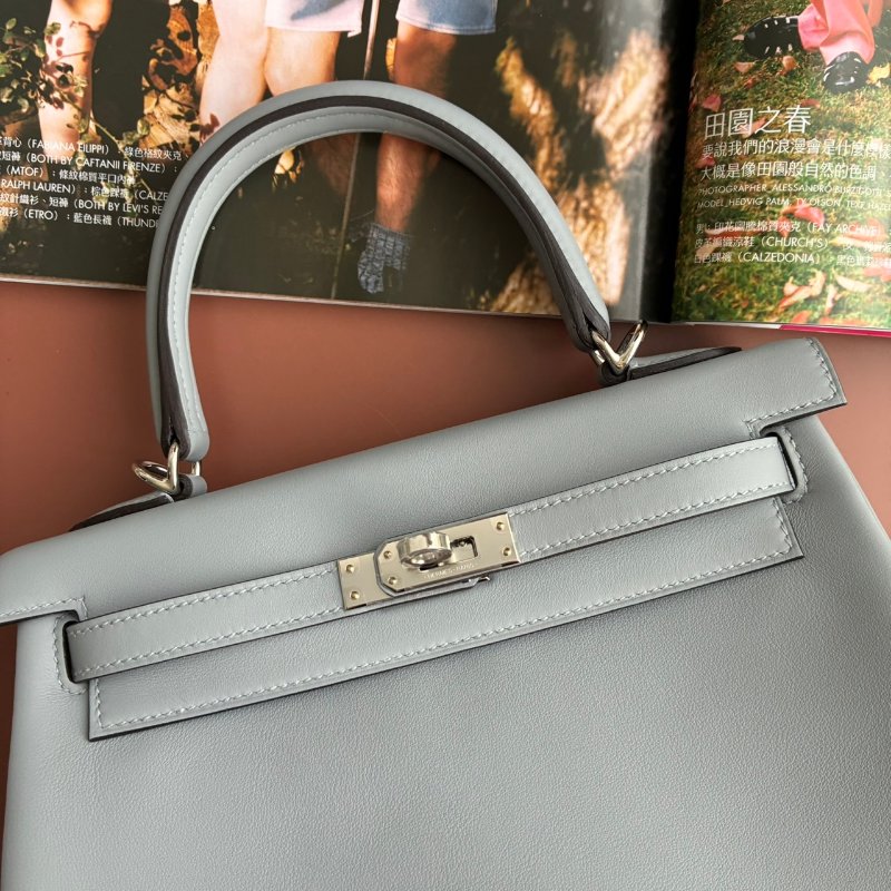 全新K刻 天菜 ::HERMES::木偶灰 KELLY 25 SWIFT皮革 內縫 手提斜背包-1