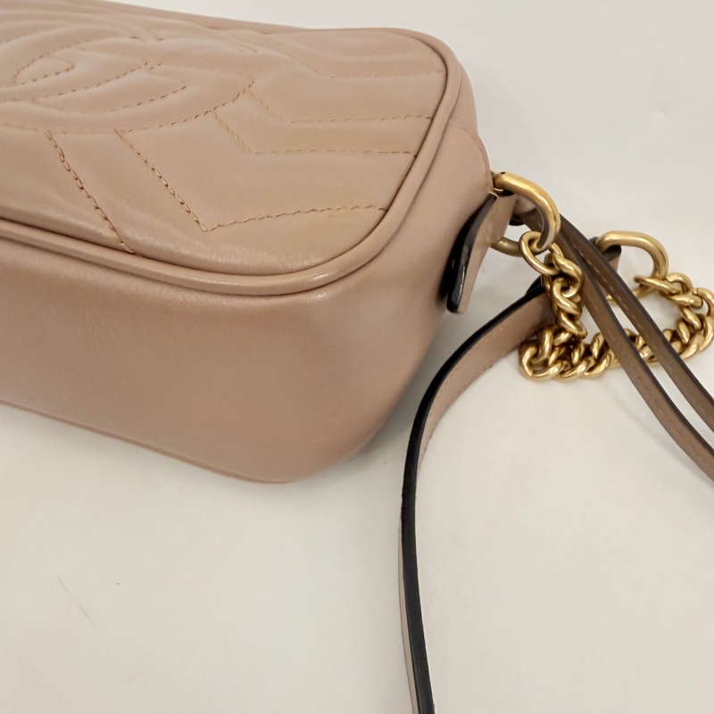 Gucci藕粉牛皮霧金馬夢拉鏈相機包-12