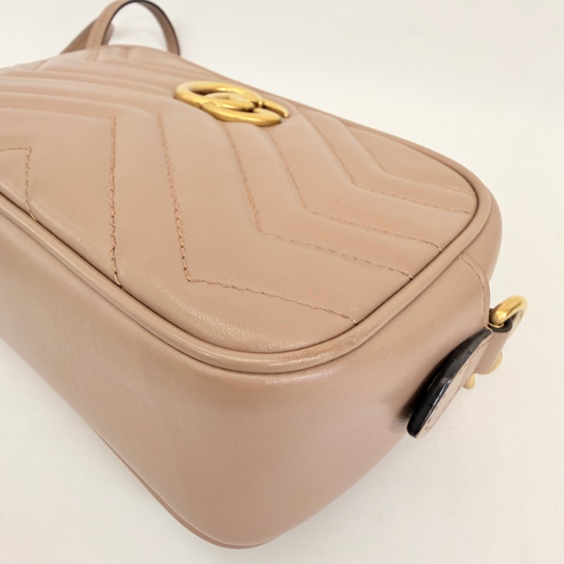 Gucci藕粉牛皮霧金馬夢拉鏈相機包-13