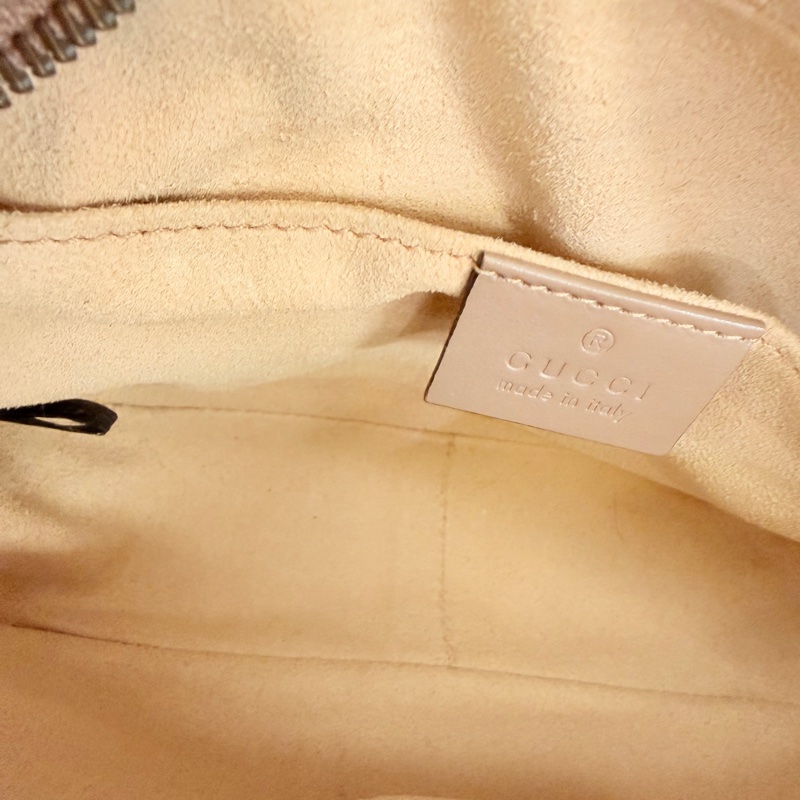 Gucci藕粉牛皮霧金馬夢拉鏈相機包-16