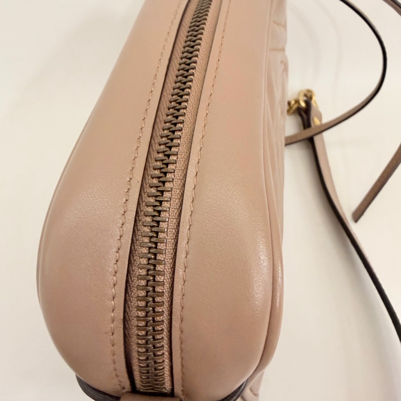 Gucci藕粉牛皮霧金馬夢拉鏈相機包-19