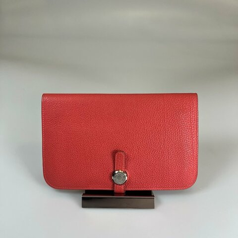 HERMES T刻 珊瑚橘DOGON GM萬用夾