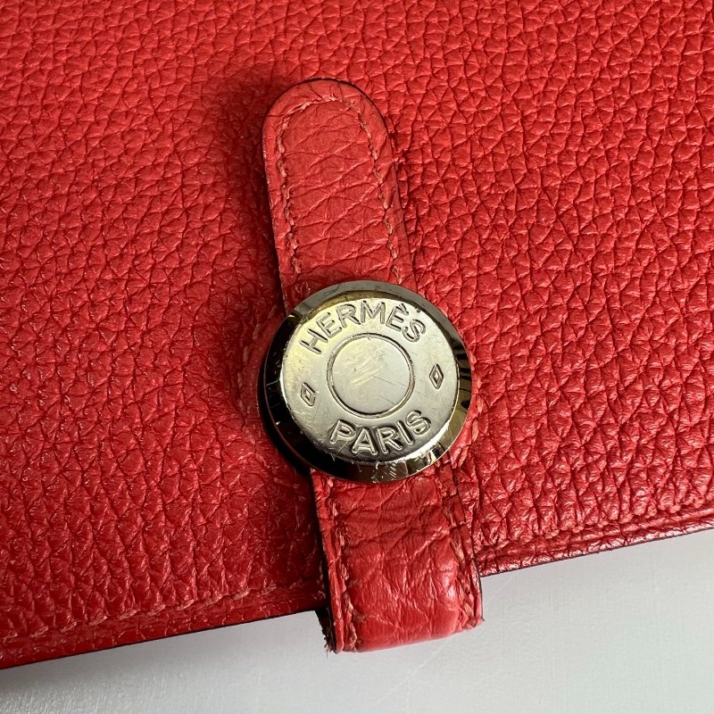 HERMES T刻 珊瑚橘DOGON GM萬用夾-8