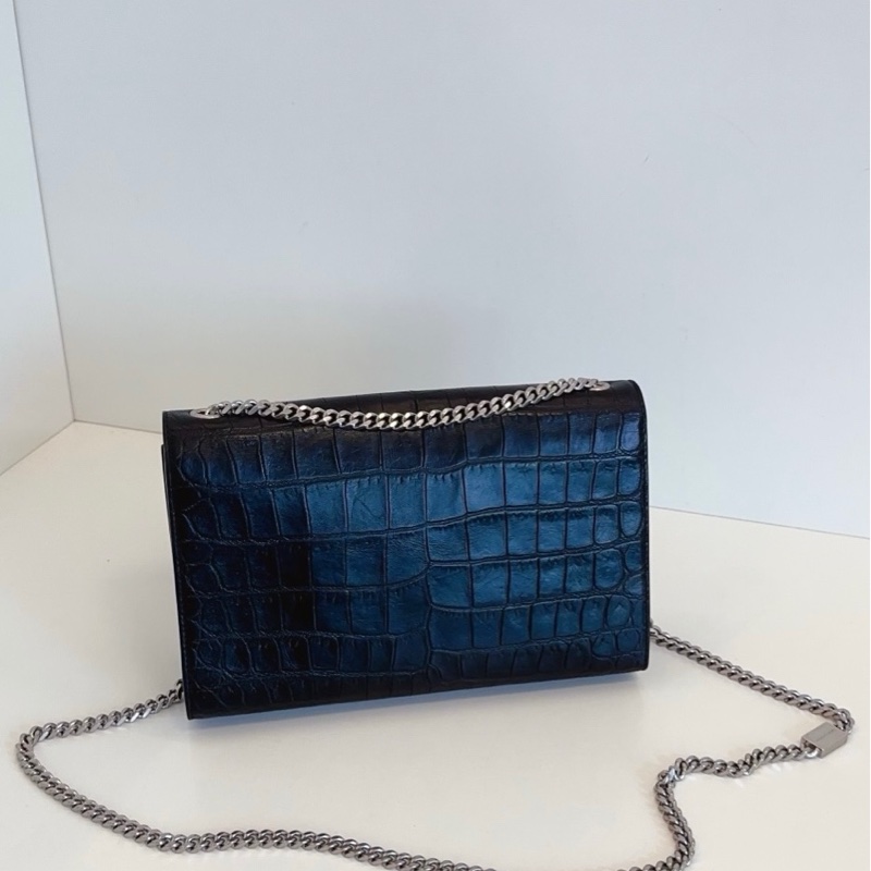YSL 聖羅蘭 Kate 黑銀,流蘇鰐魚壓紋鏈條包,中號-1