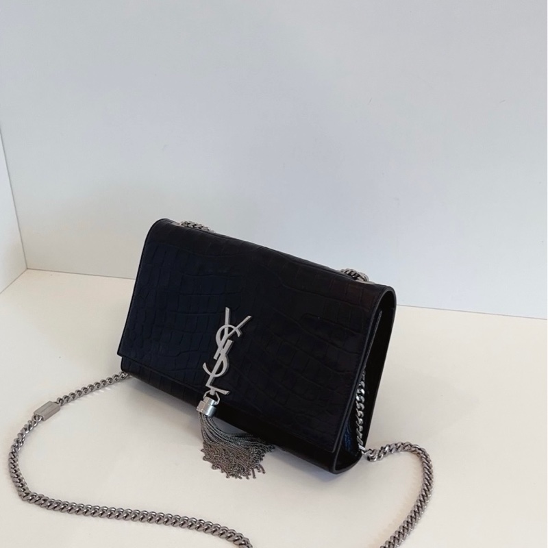 YSL 聖羅蘭 Kate 黑銀,流蘇鰐魚壓紋鏈條包,中號-2