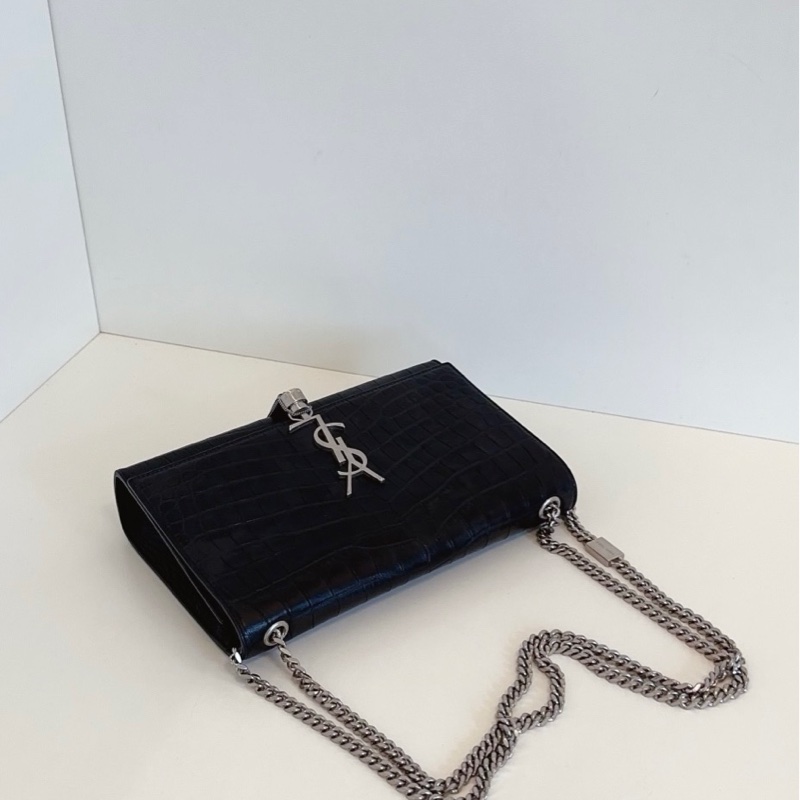 YSL 聖羅蘭 Kate 黑銀,流蘇鰐魚壓紋鏈條包,中號-5