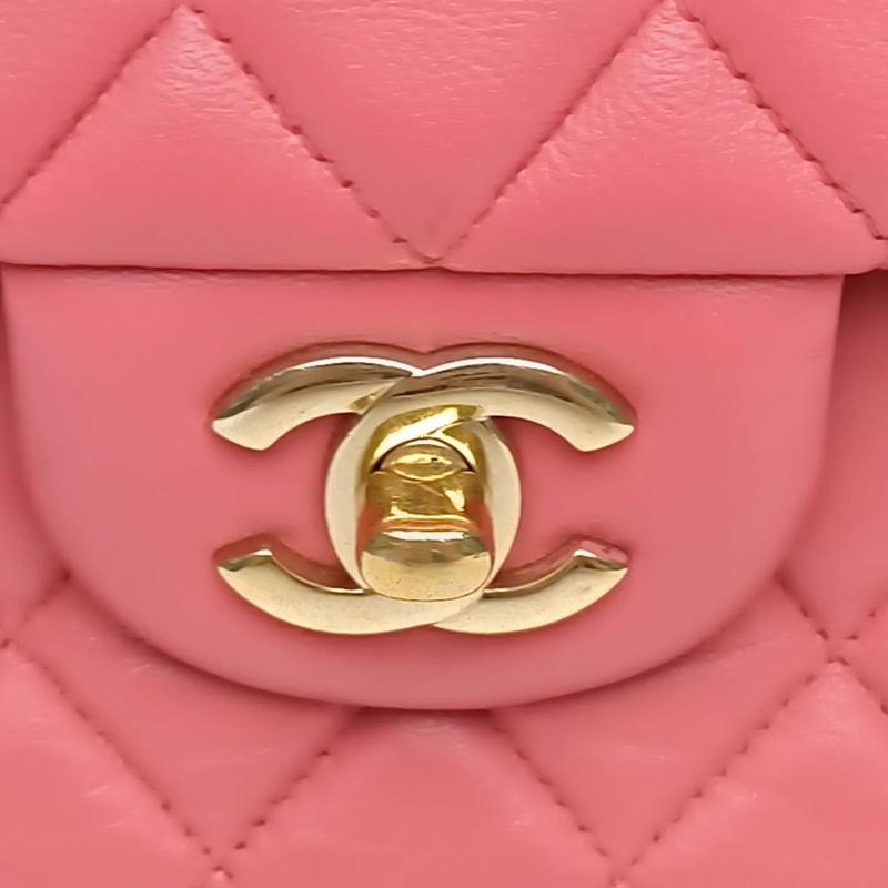 CHANEL 情人節CF經典口蓋包愛心水鑽粉色羊皮19開金扣-4