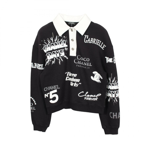 香奈兒 (CHANEL) 亮片水鑽 Polo 衫，純棉材質，黑白配色，二手女款，XS 碼