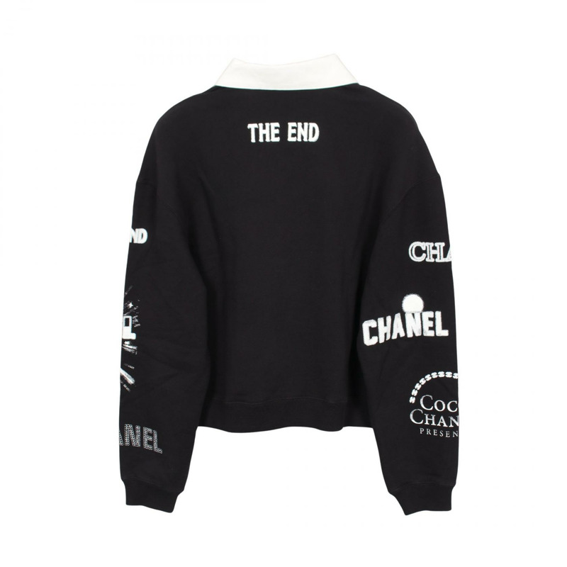 香奈兒 (CHANEL) 亮片水鑽 Polo 衫,純棉材質,黑白配色,二手女款,XS 碼-1