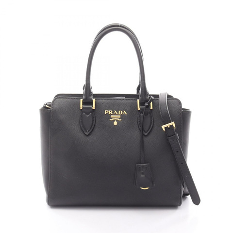 PRADA SAFFIANO SOFT CALF 皮革肩斜背包 黑色 二手 女士