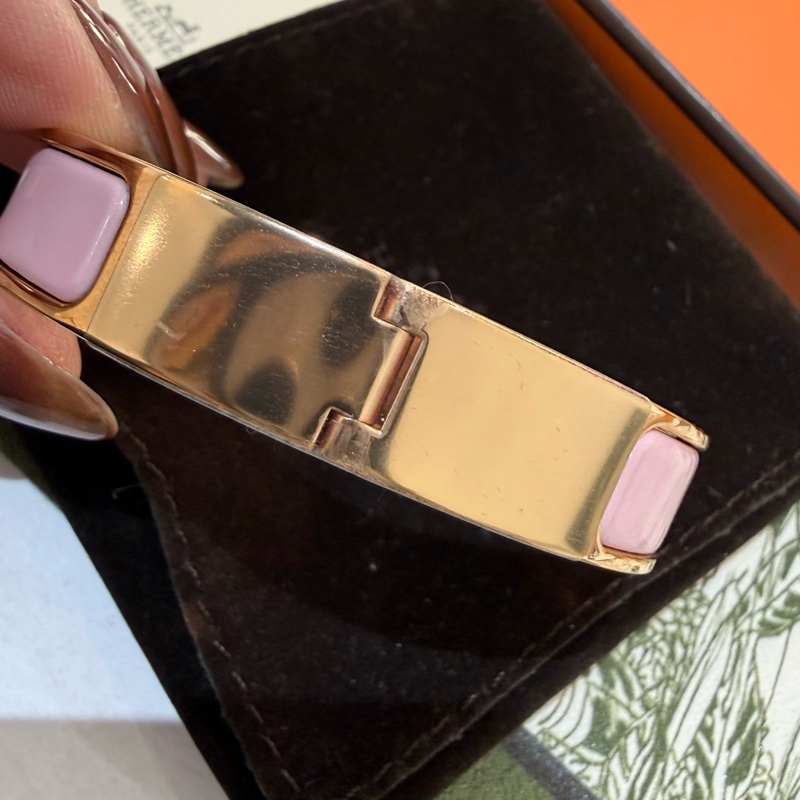🍙閒置品 九成新🍙Hermes Clic H窄版PM琺瑯手鐲 Gold Pink配金色-7