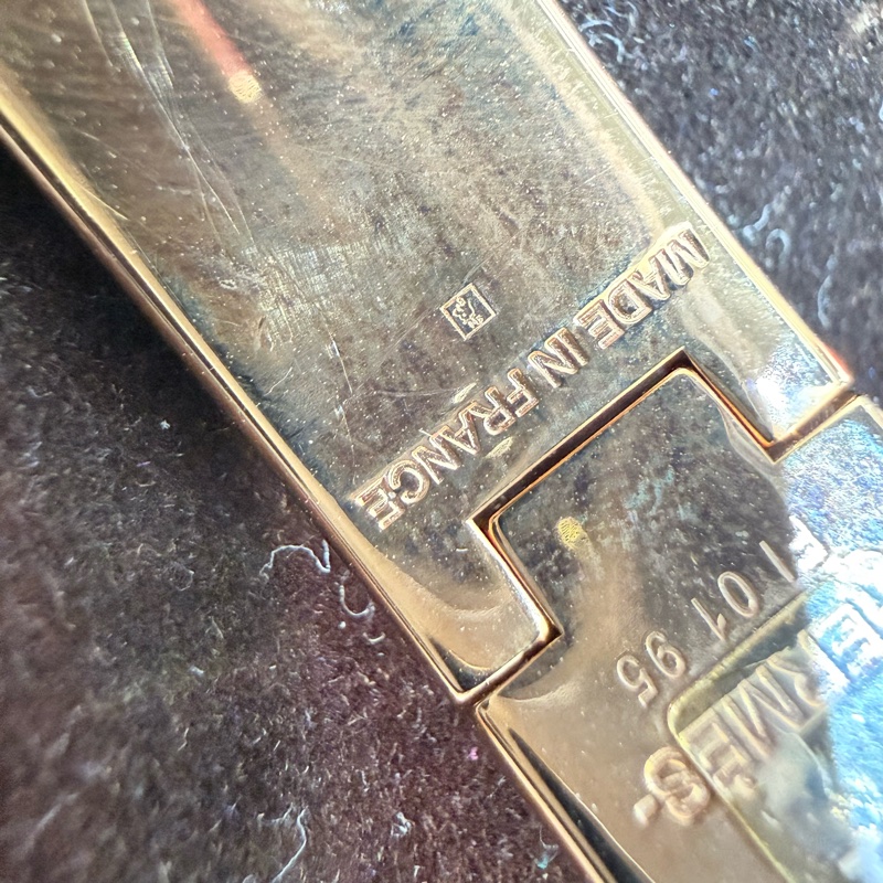 🍙閒置品 九成新🍙Hermes Clic H窄版PM琺瑯手鐲 Gold Pink配金色-12