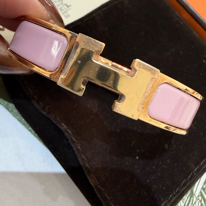 🍙閒置品 九成新🍙Hermes Clic H窄版PM琺瑯手鐲 Gold Pink配金色-31