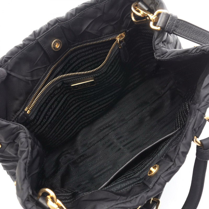 PRADA 絎縫單肩斜背包 尼龍黑色 金色五金 二手 女士-2