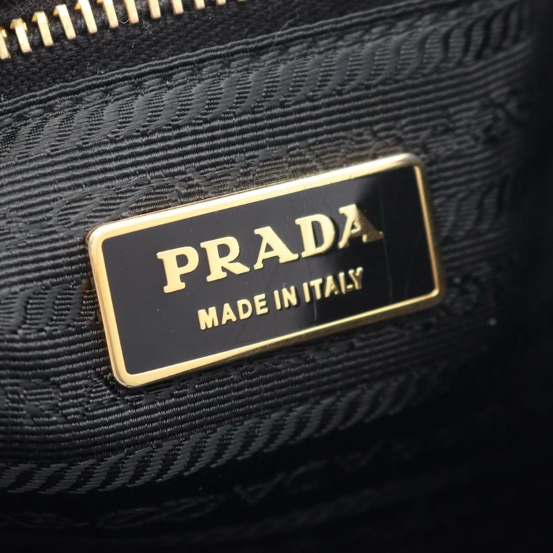 PRADA 絎縫單肩斜背包 尼龍黑色 金色五金 二手 女士-3