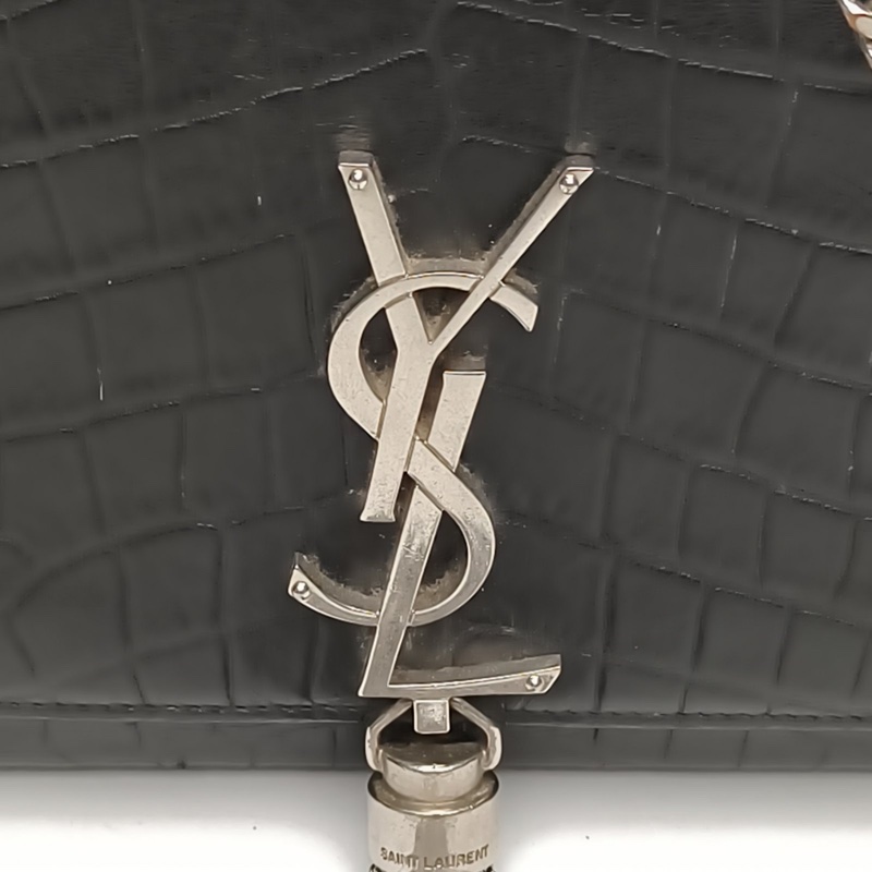 SAINT LAURENT KATE中號24鱷魚壓紋流蘇黑色牛皮銀扣肩背包-4