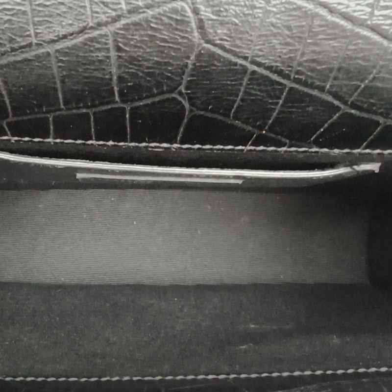 SAINT LAURENT KATE中號24鱷魚壓紋流蘇黑色牛皮銀扣肩背包-5