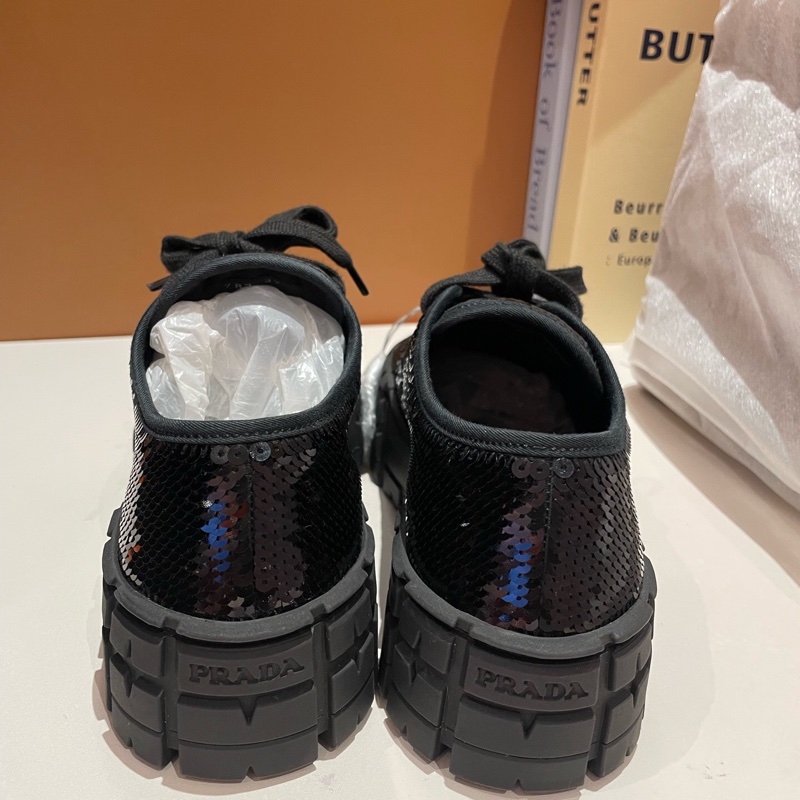 Prada 普拉達 黑色閃片休閒鞋鞋 37碼(僅試穿)-3