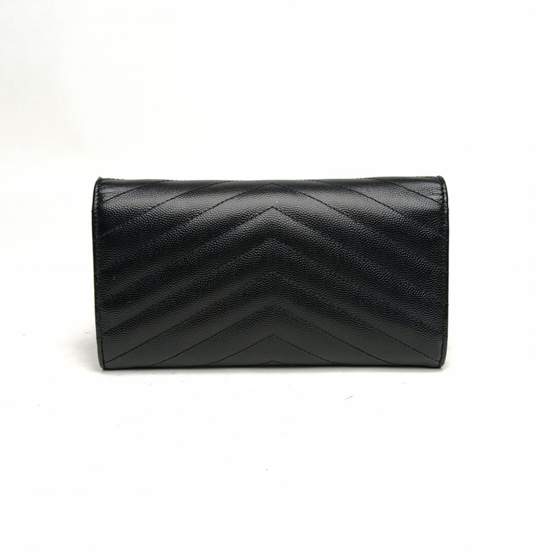 SAINT LAURENT CASSANDRAWOC人字紋信封鏈條包黑色牛皮銀扣肩背包-2