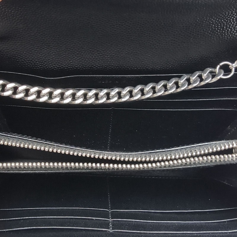 SAINT LAURENT CASSANDRAWOC人字紋信封鏈條包黑色牛皮銀扣肩背包-5