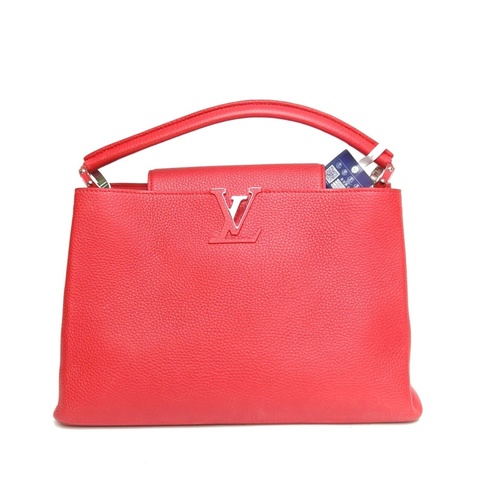 LOUIS VUITTON Capucines中號紅色牛皮銀扣2015