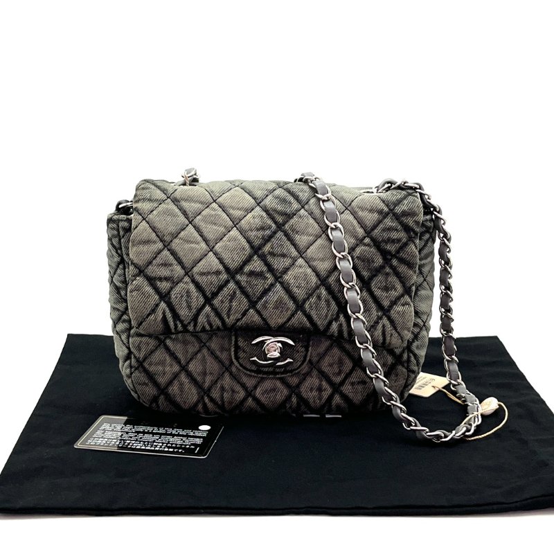 CHANEL 水洗牛仔漸變灰方胖子肩背斜背包20*16*5 98新配件塵袋保卡-1